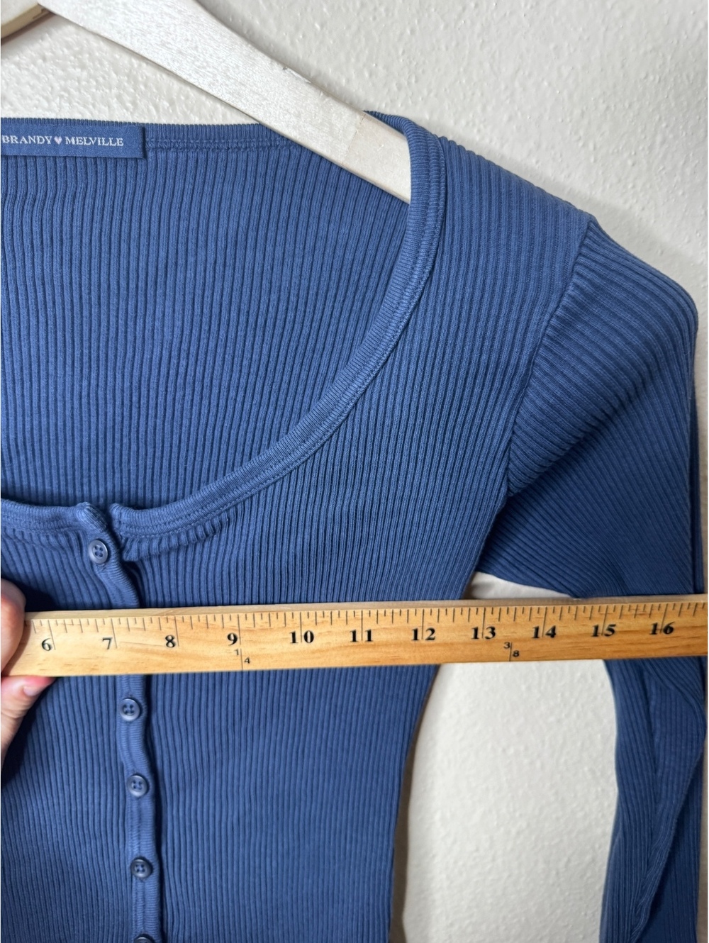 Brandy Melville Womens OS Blue Ribbed Cotton Cropped Too Button Front Italy - Picture 5 of 6
